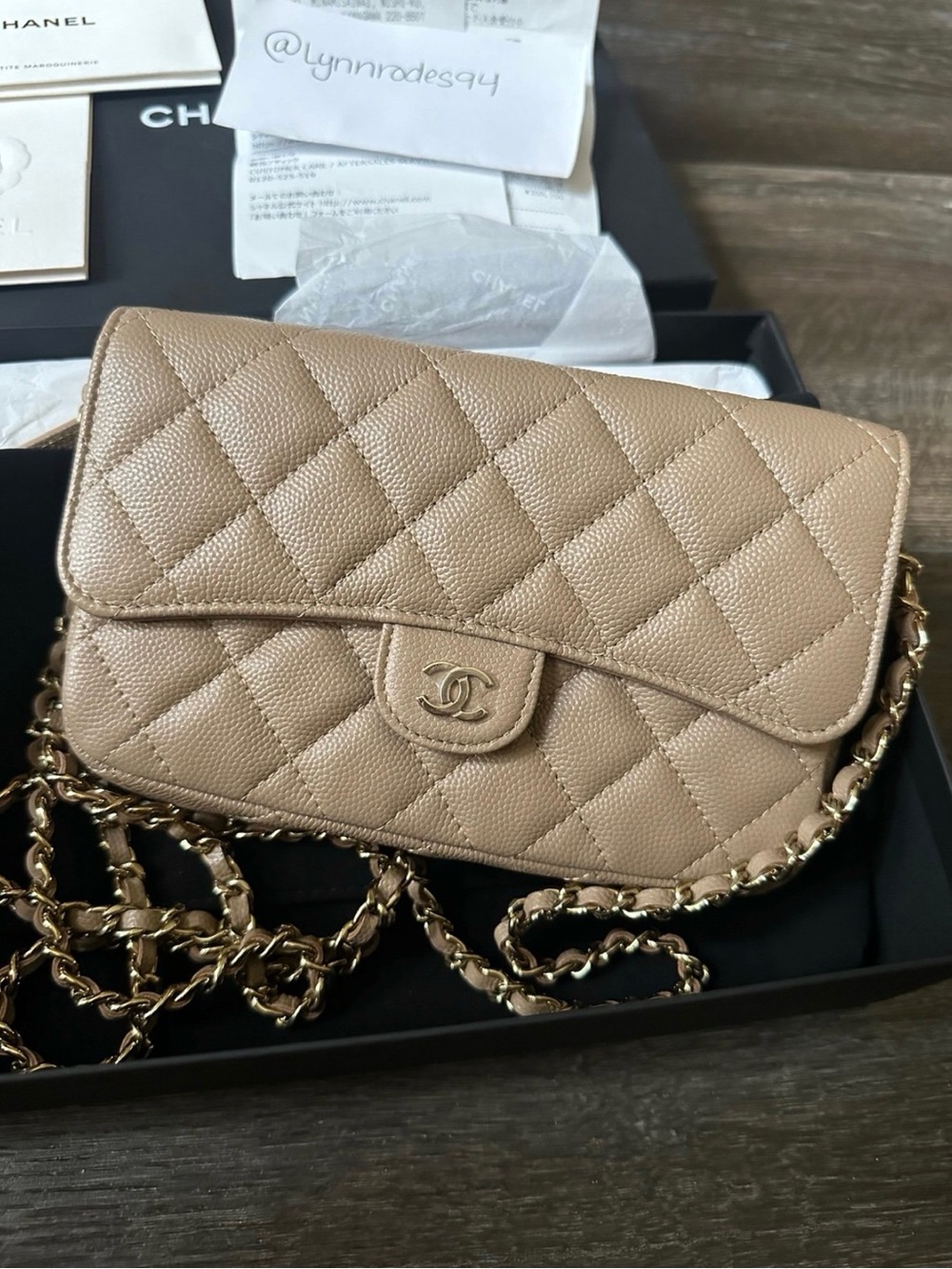 CHANEL Beige Iridescent Classic Flap Phone Crossbody Bag!